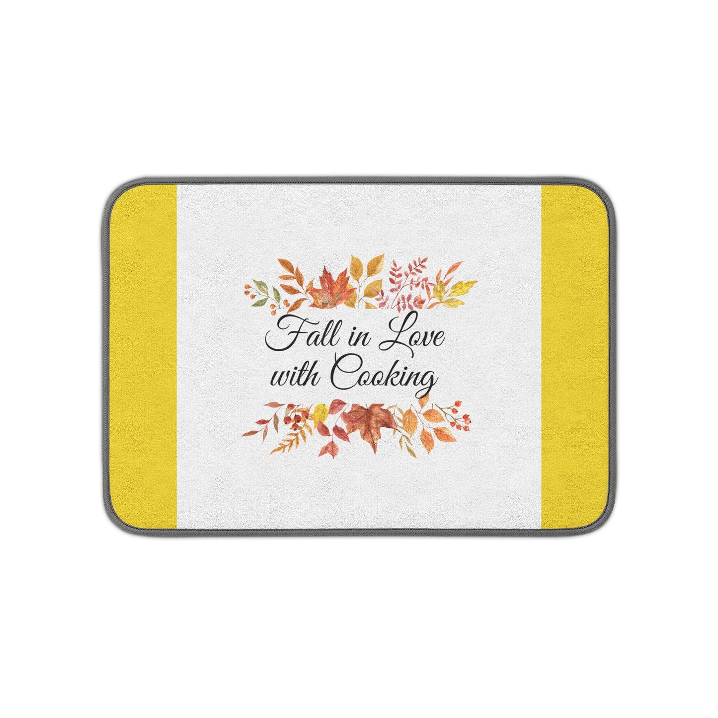 Fall in Love with Cooking Microfiber Kitchen Dish Mat — Autumn Floral Counter Protector