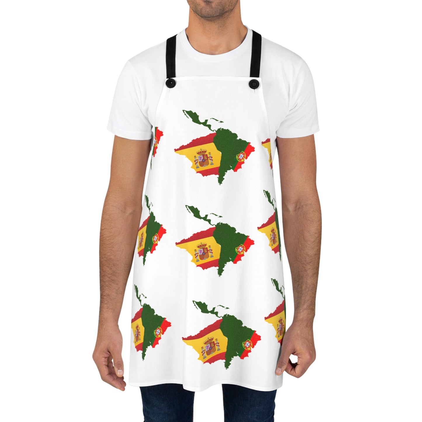 Vibrant Hispanic Chef Apron – Spain & Portugal Flag Design, Latin Heritage Kitchen Gift, Cultural Cooking Apron (USA)