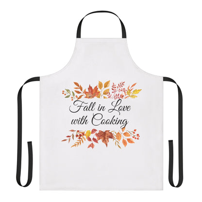Fall in Love with Cooking Apron – Autumn Leaves Kitchen Decor, Thanksgiving Gift, Rustic Fall Baking & Cooking Apron (USA)
