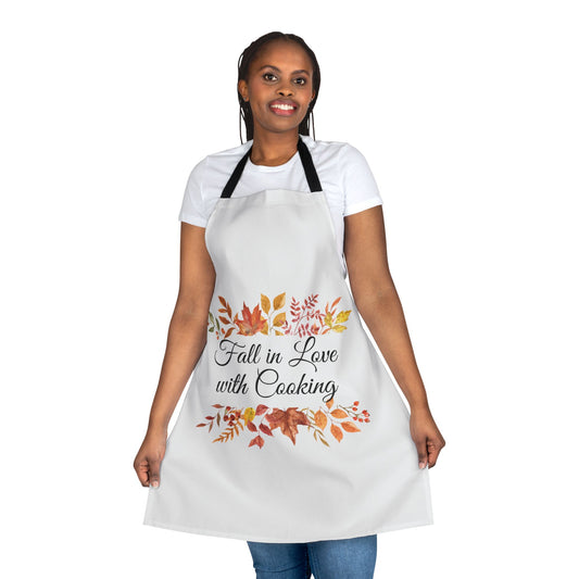 Fall in Love with Cooking Apron – Autumn Leaves Kitchen Decor, Thanksgiving Gift, Rustic Fall Baking & Cooking Apron (USA)