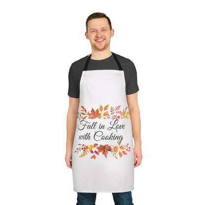 Fall in Love with Cooking Apron – Autumn Leaves Kitchen Decor, Thanksgiving Gift, Rustic Fall Baking & Cooking Apron (USA)