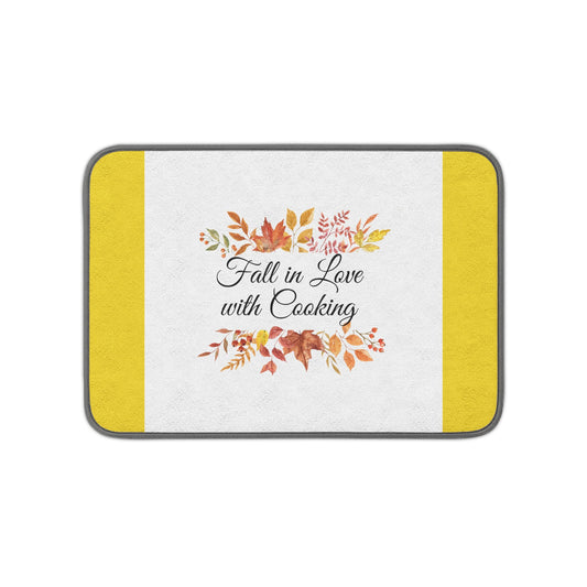 Fall in Love with Cooking Microfiber Kitchen Dish Mat — Autumn Floral Counter Protector