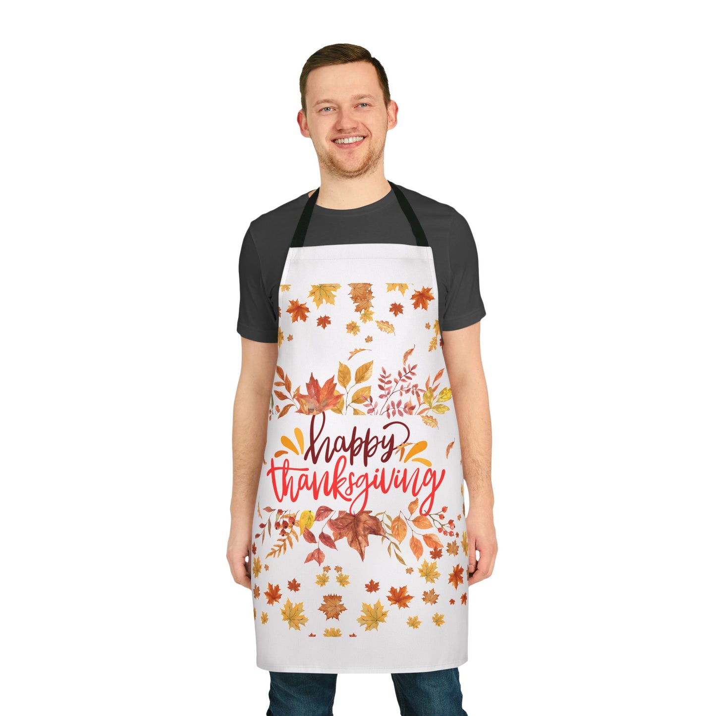 Happy Thanksgiving Apron – Fall Leaves Kitchen Decor, Autumn Holiday Gift, Seasonal Cooking & Baking Apron (USA)