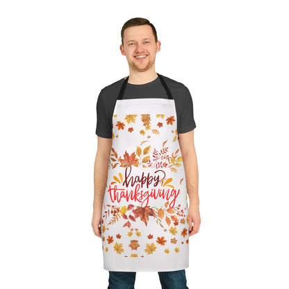 Happy Thanksgiving Apron – Fall Leaves Kitchen Decor, Autumn Holiday Gift, Seasonal Cooking & Baking Apron (USA)