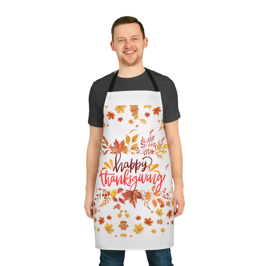 Happy Thanksgiving Apron – Fall Leaves Kitchen Decor, Autumn Holiday Gift, Seasonal Cooking & Baking Apron (USA)