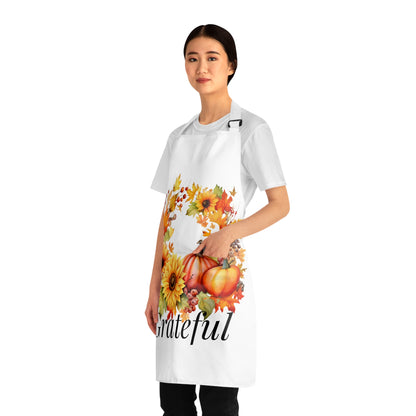 Grateful Fall Wreath Apron – Autumn Sunflower & Pumpkin Design, Thanksgiving Kitchen Gift, Rustic Farmhouse Decor (USA)