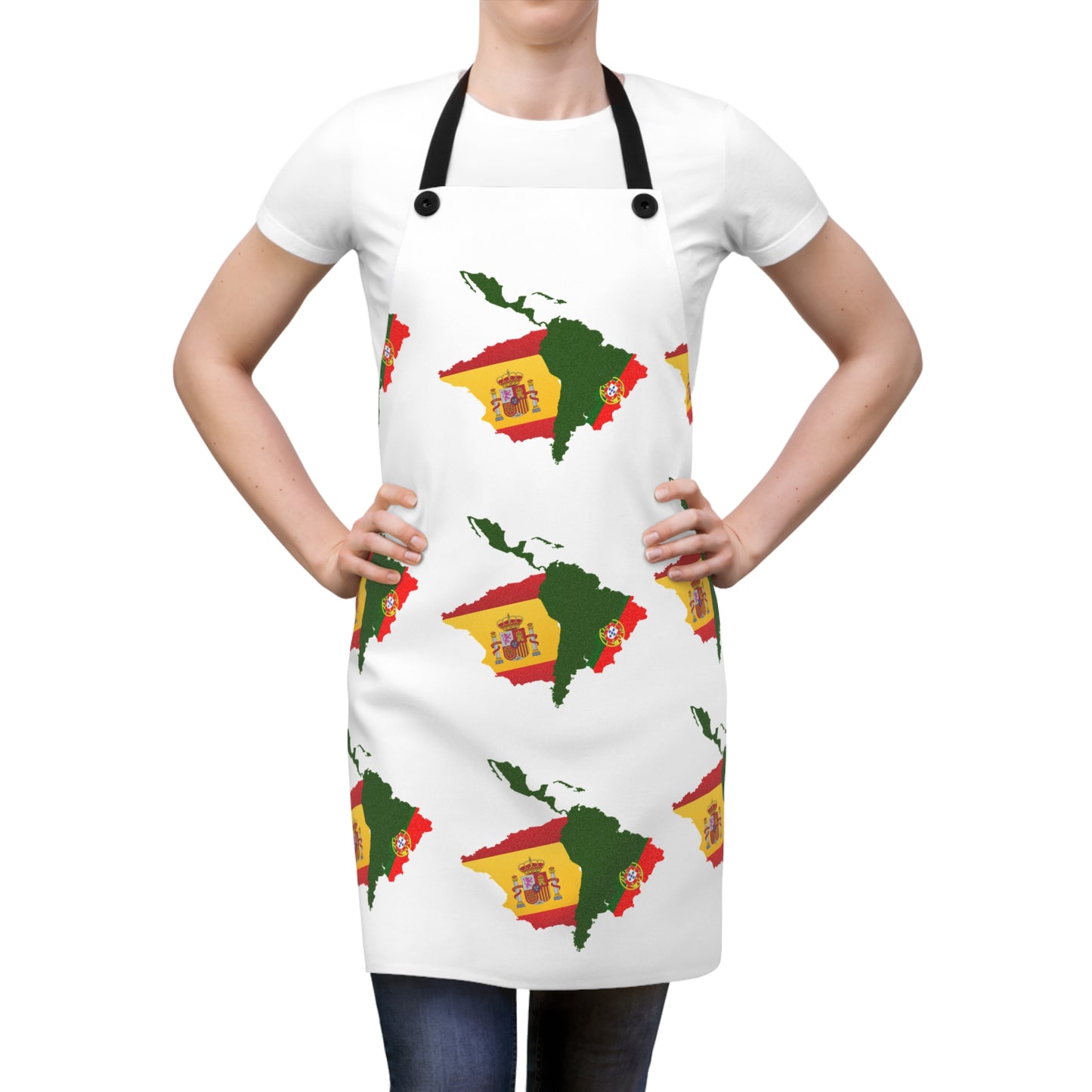 Vibrant Hispanic Chef Apron – Spain & Portugal Flag Design, Latin Heritage Kitchen Gift, Cultural Cooking Apron (USA)