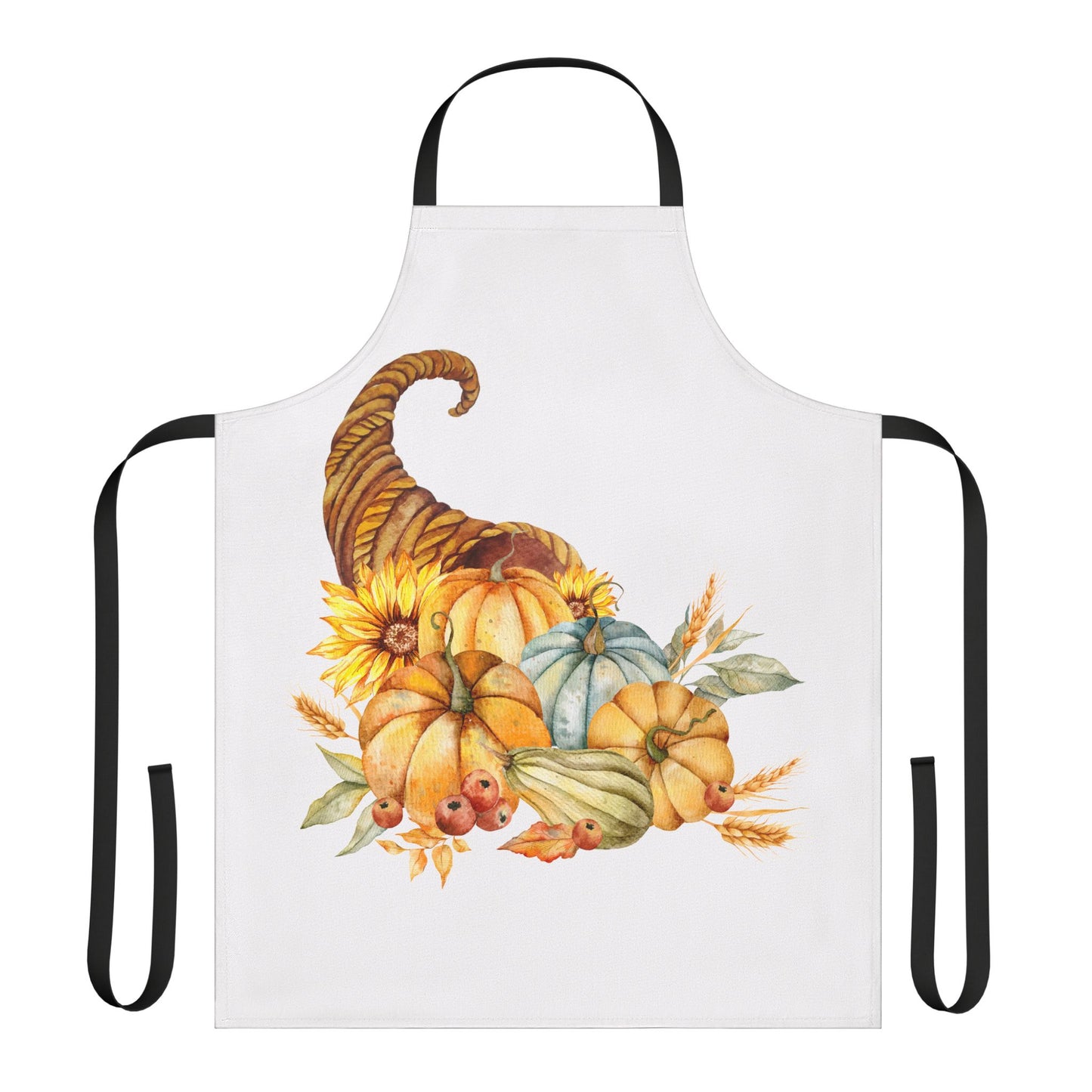 Cornucopia Fall Harvest Apron – Autumn Pumpkin & Sunflower Kitchen Decor, Thanksgiving Gift, Rustic Farmhouse Cooking Apron (USA)