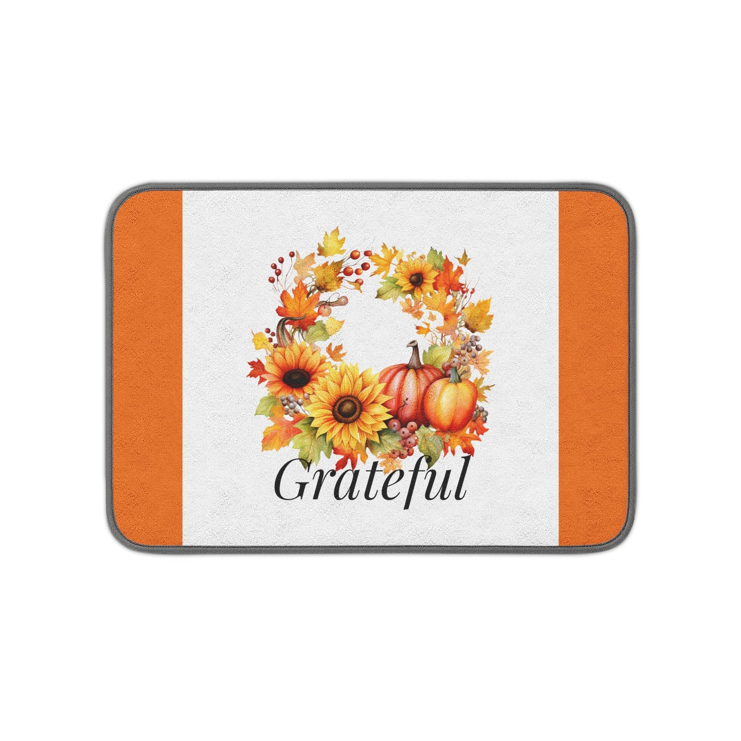 Grateful Autumn Floral & Pumpkin Microfiber Kitchen Dish Mat