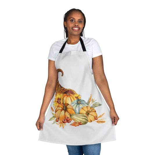 Cornucopia Fall Harvest Apron – Autumn Pumpkin & Sunflower Kitchen Decor, Thanksgiving Gift, Rustic Farmhouse Cooking Apron (USA)